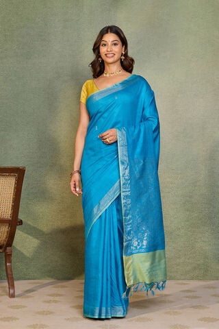 Blue Chattisgarh Woven Pure Tussar Silk Saree thumbnail image number null