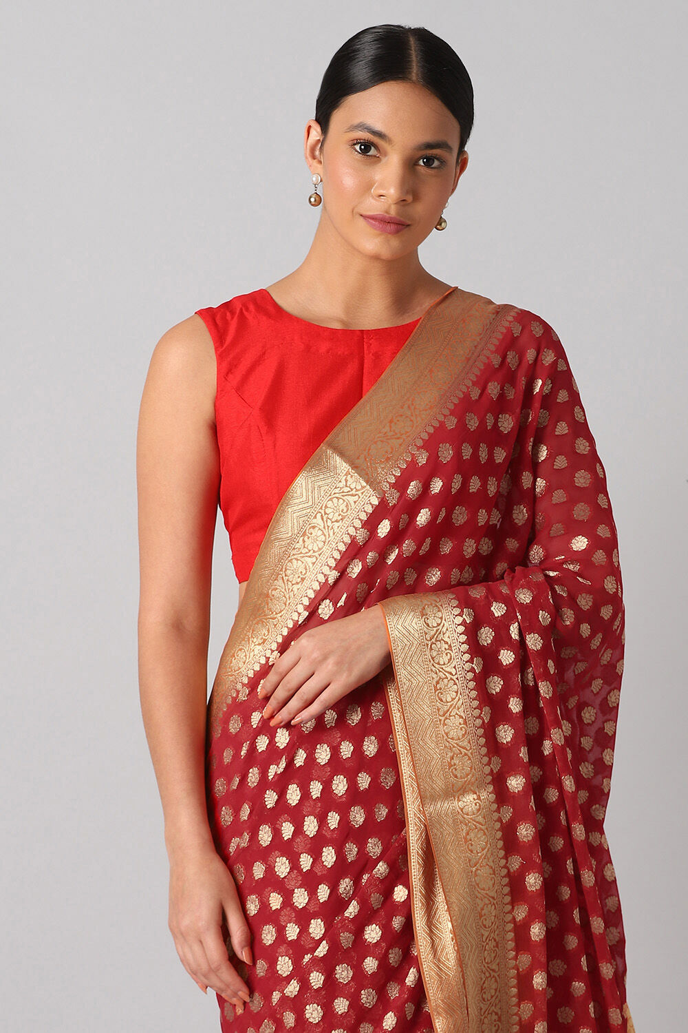 Red Viscose Pure Georgette Banarasi Saree image number null