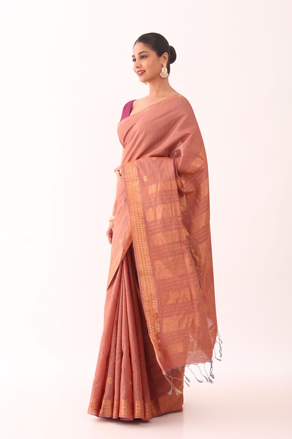 Orange Woven Pure Tussar Silk Saree image number null