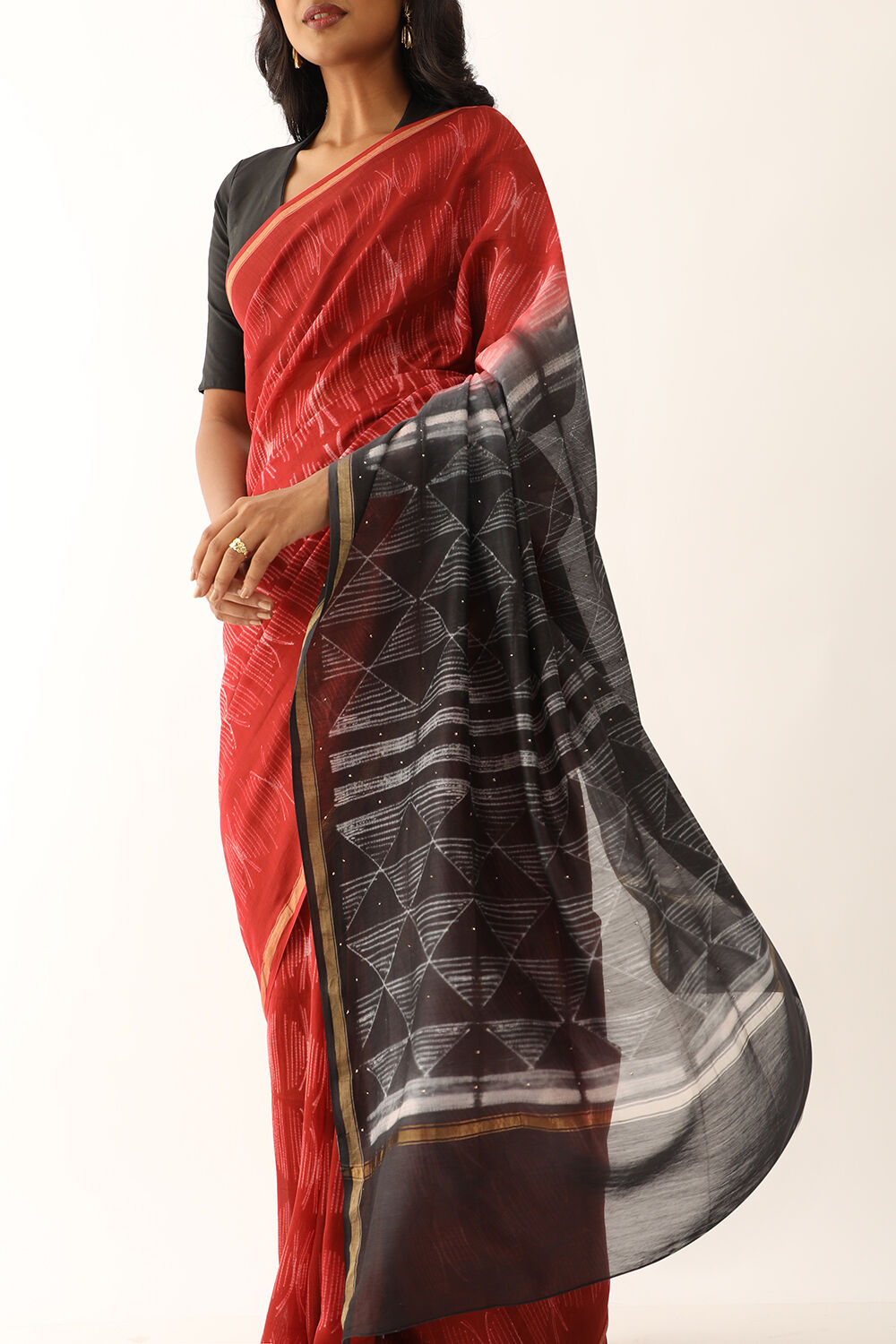 Red Pure Silk Cotton Shibori Saree image number null