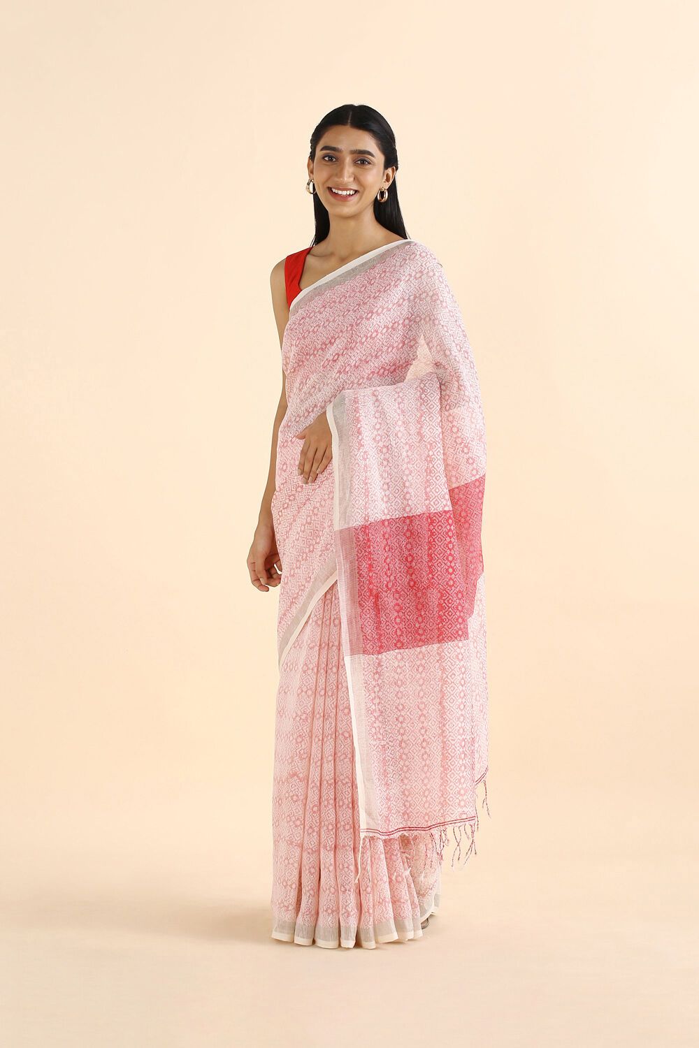 Light Pure Pink Linen Printed Saree image number null