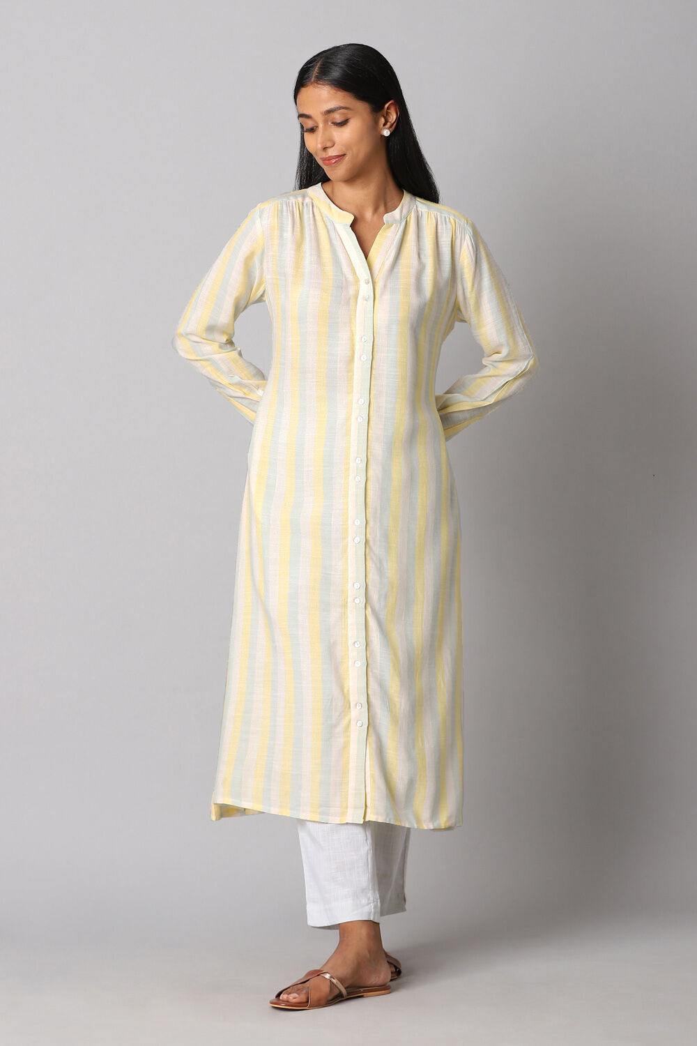 Yellow Viscose Embroidered Kurta Set image number null