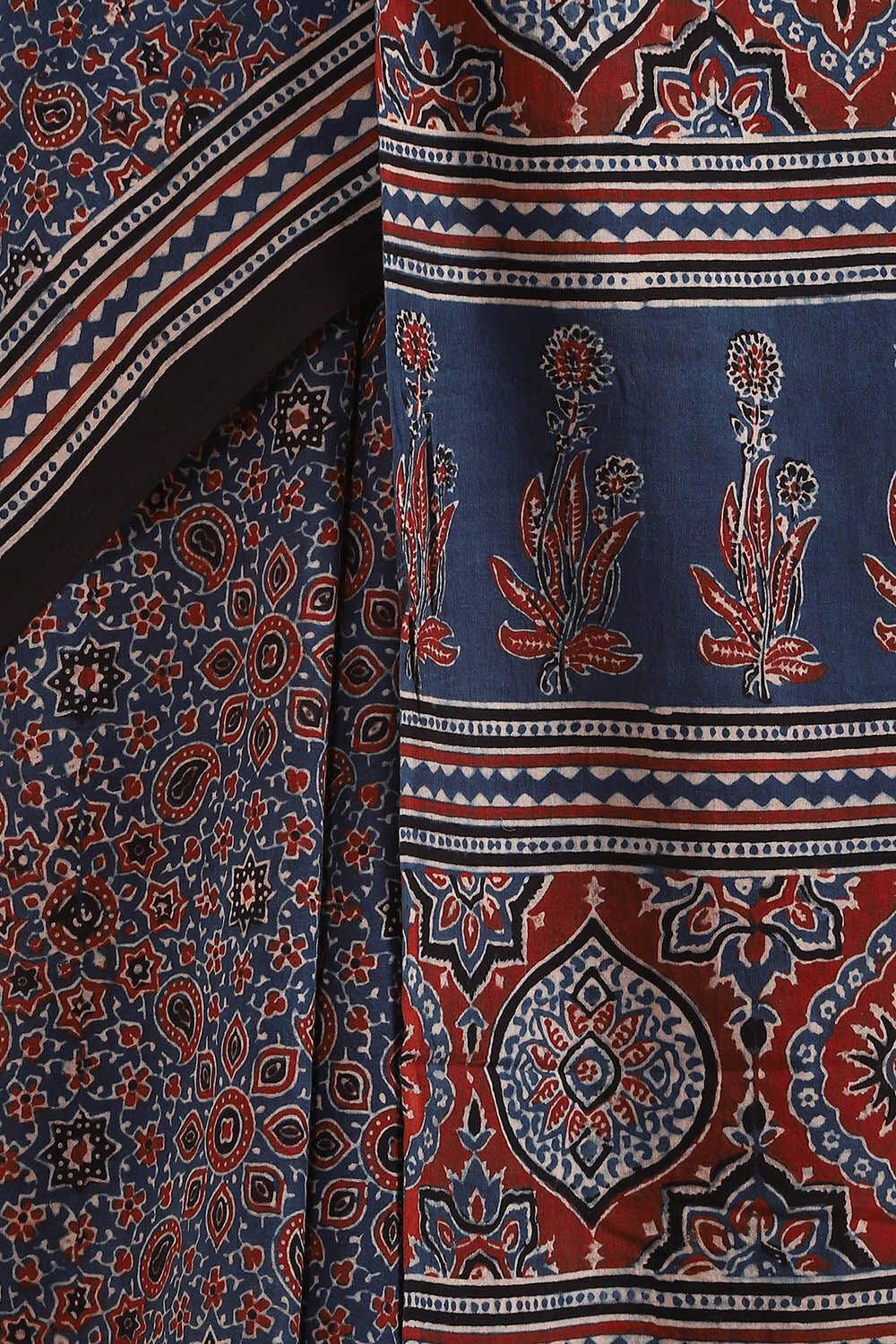 Blue Pure Cotton Ajrakh Printed Saree image number null