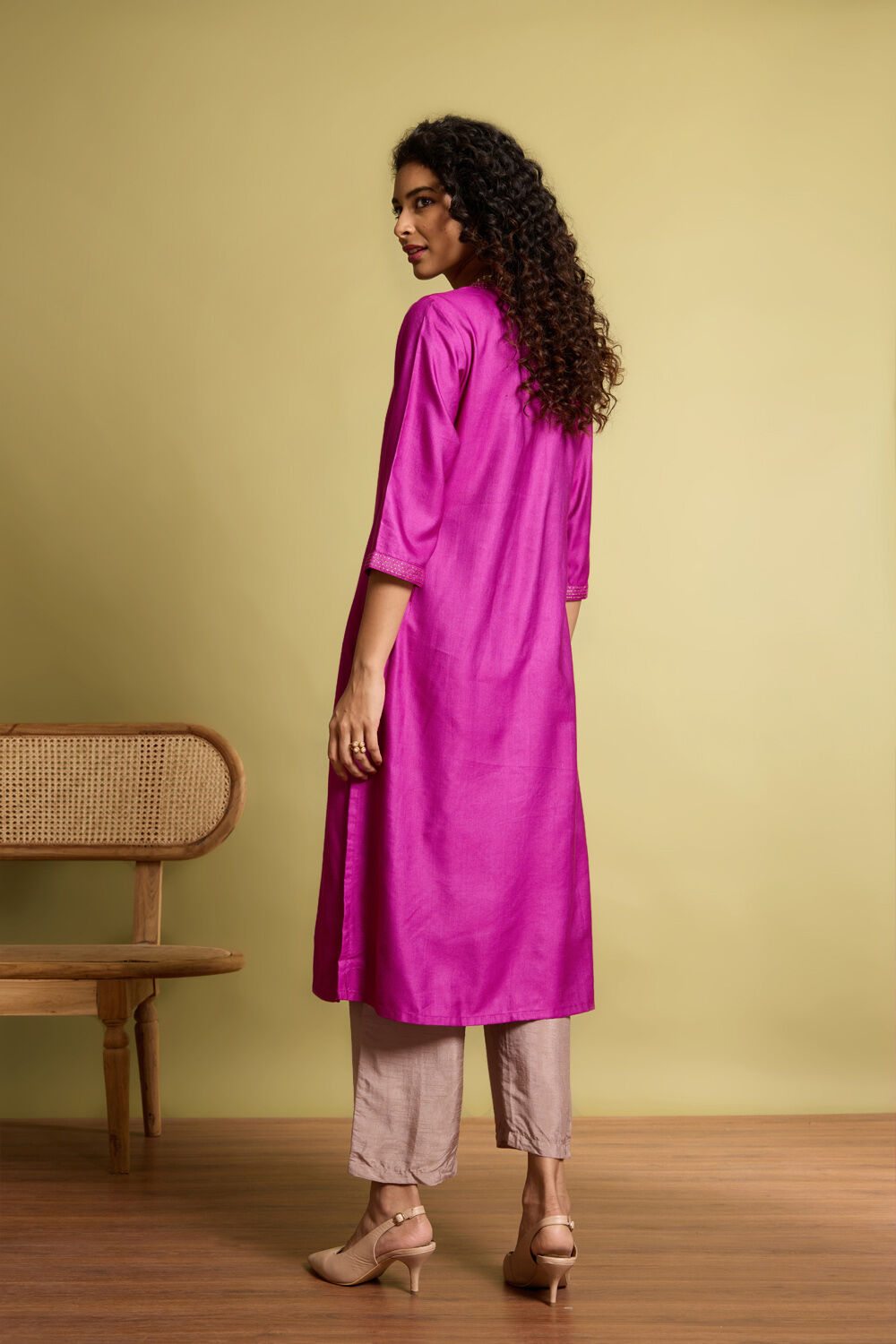 Dark Violet Silk Viscose Embroidered Kurta image number null