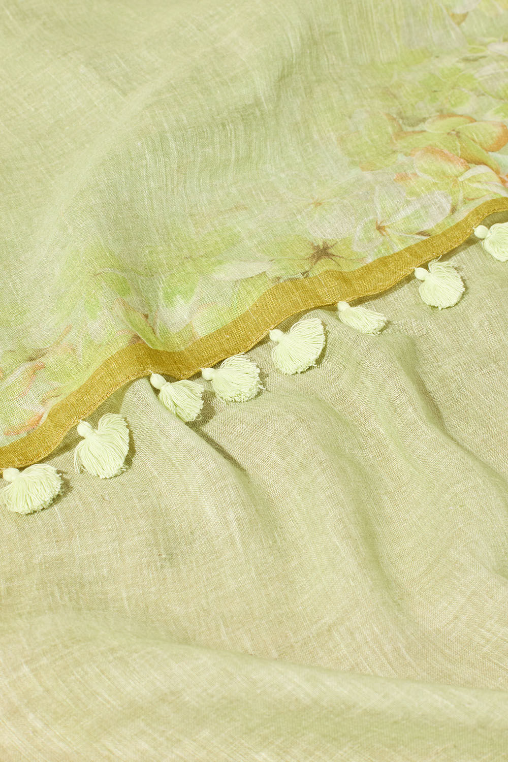 Green Printed Pure Linen Saree image number null