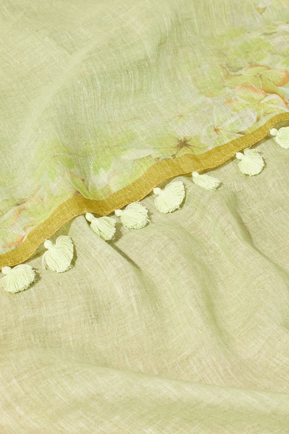 Green Printed Pure Linen Saree image number null
