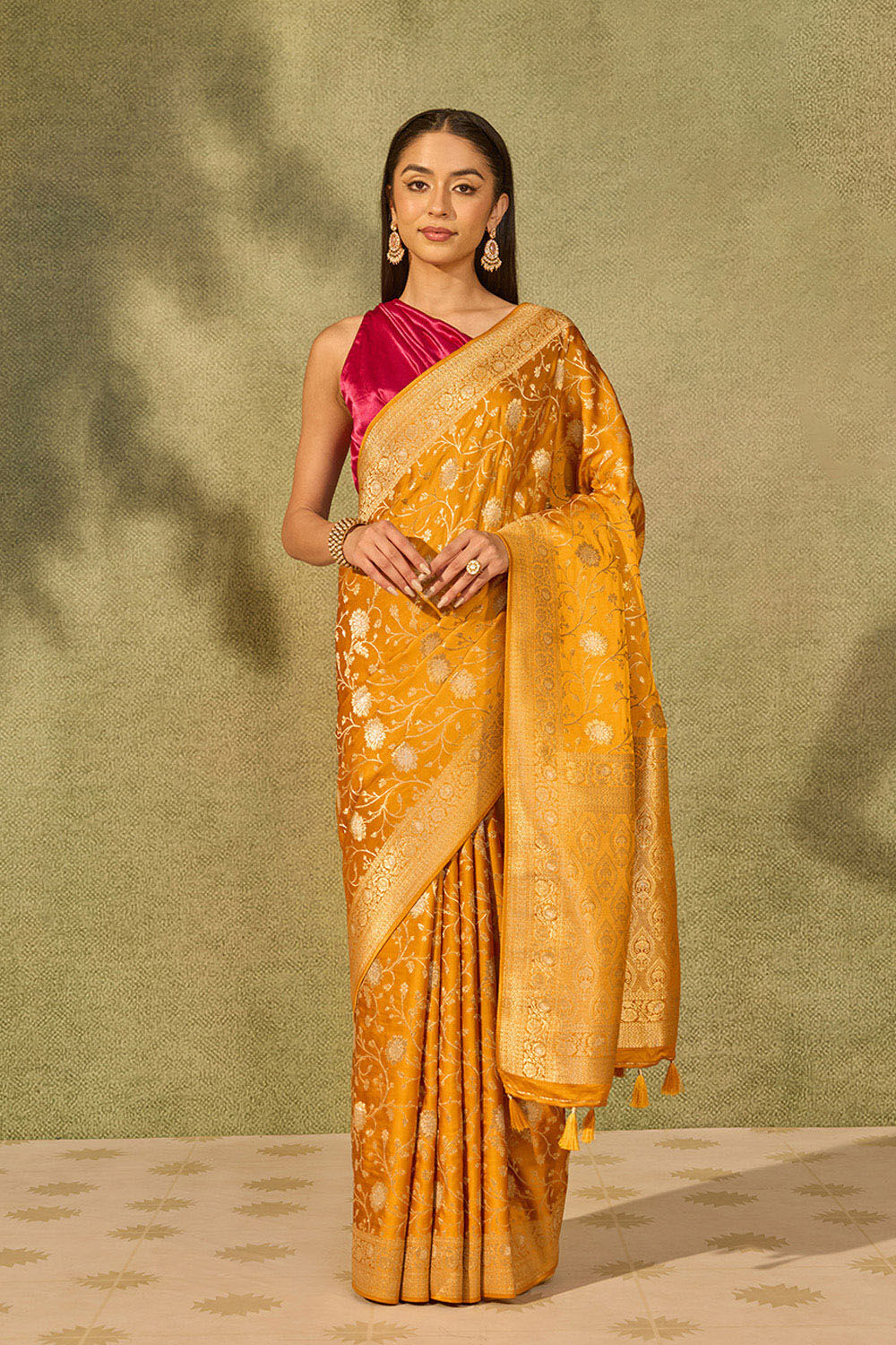 Yellow Woven Pure Viscose Saree image number null