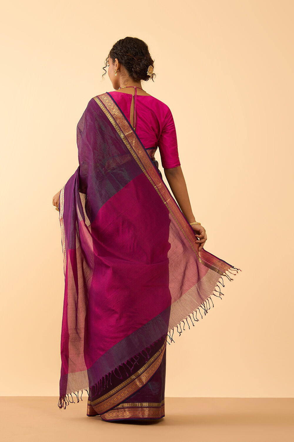 Purple Woven Pure Silk Tissue Maheshwar Saree image number null