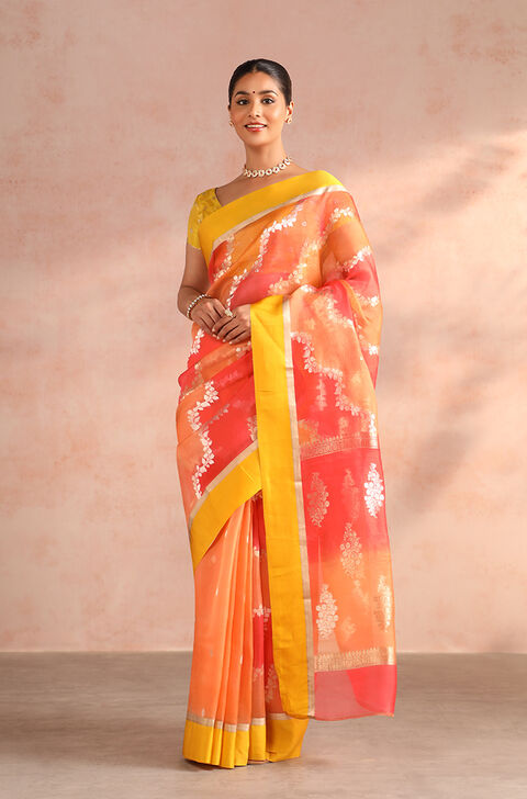 Orange Pure Silk Organza Kadwa Banarasi Saree