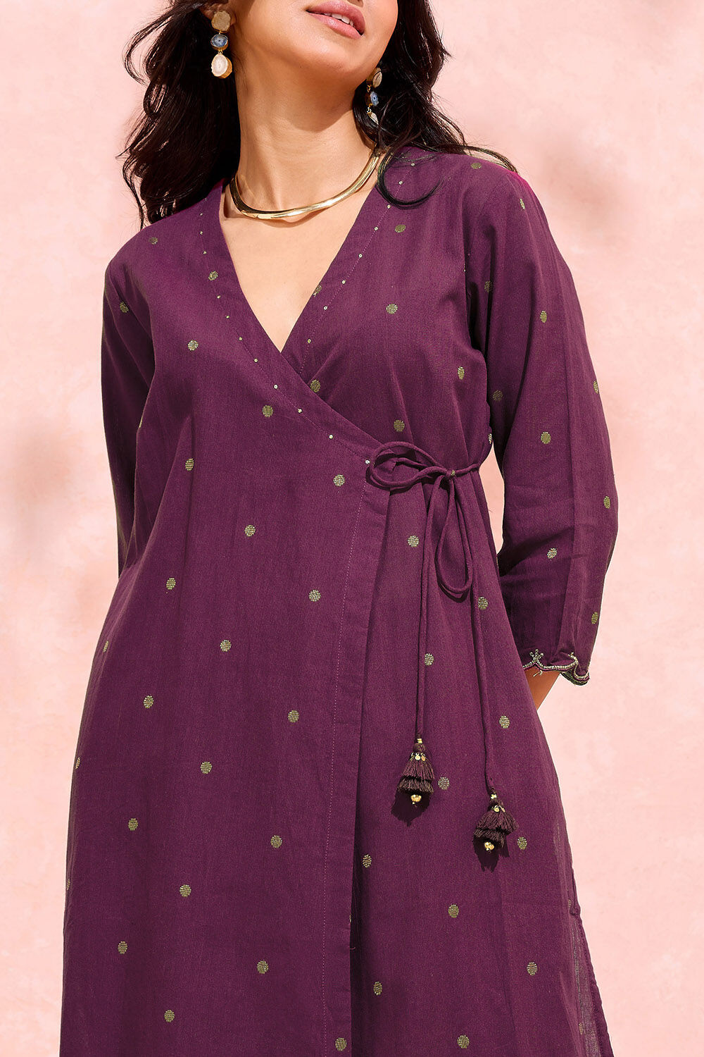 Purple Woven Pure Cotton Kurta Set image number null