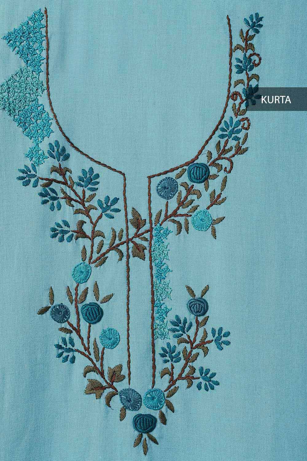 Light Blue Linen Embroidered Unstitched Suit Set image number null