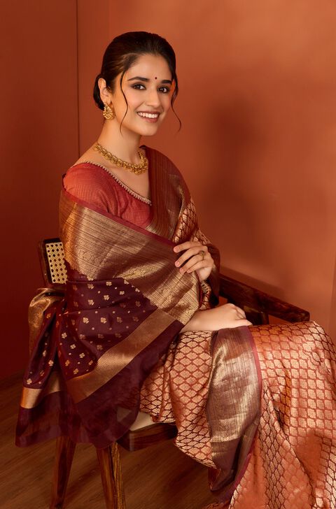 Brown Woven Apsara Silk Viscose Saree