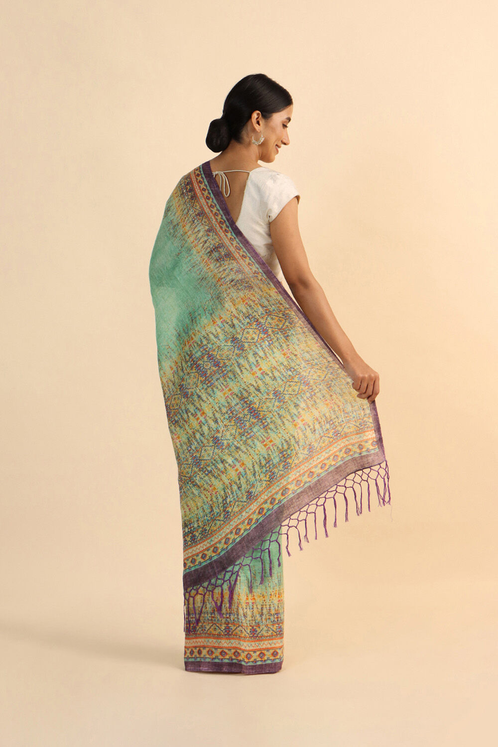 Light Green Pure Linen Digital Printed Saree image number null