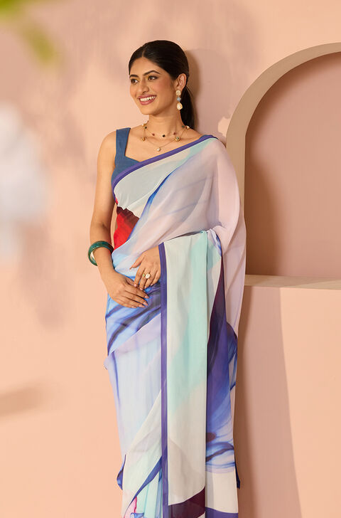 Multicoloured Printed Viscose Georgette Saree
