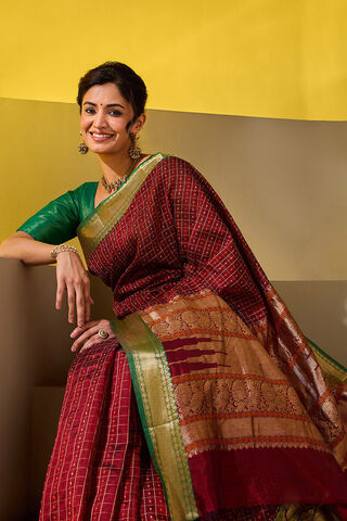 Dark Red Woven Pure Silk Cotton Saree image number
