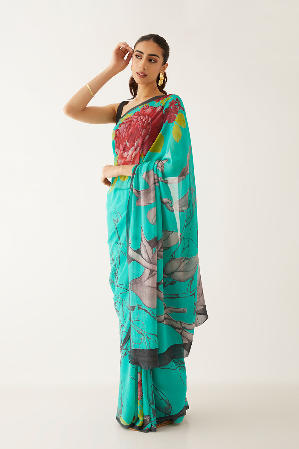 Blue Viscose Georgette Printed Saree image number null