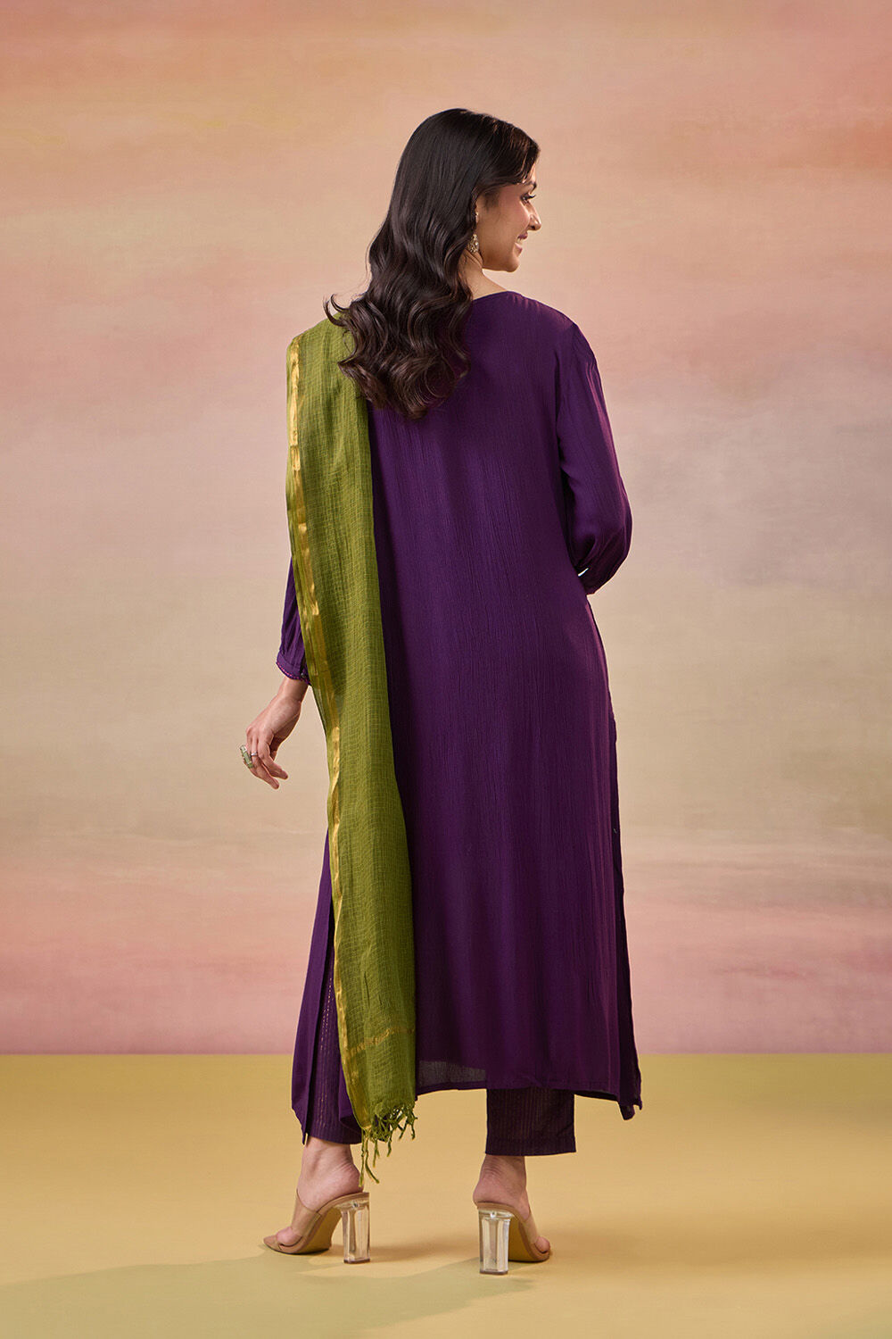 Violet Embroidered Pure Rayon Kurta Set image number null