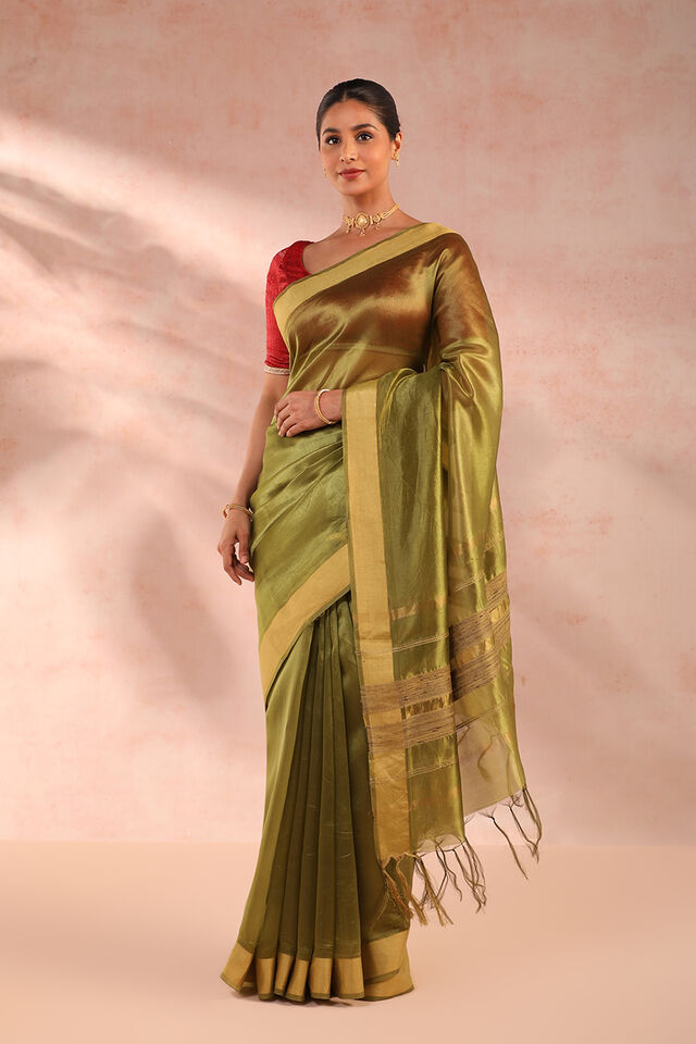 Green Bhagalpur Woven Silk Tencel Saree