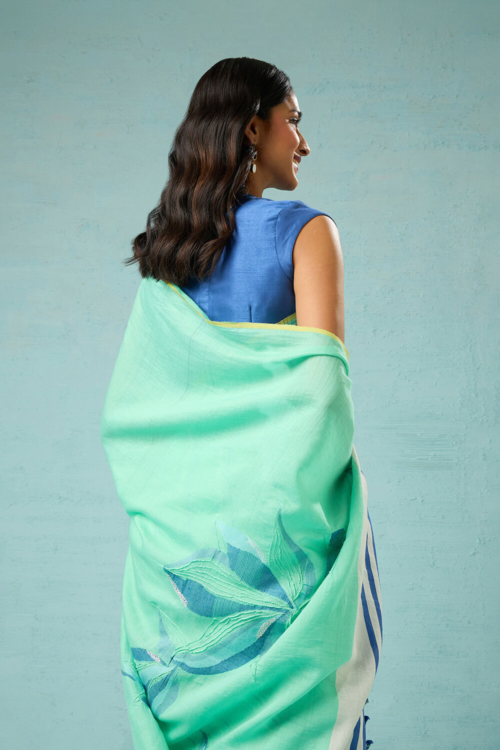 Light Green Bengal Pure Silk Cotton Jamdani Saree image number null