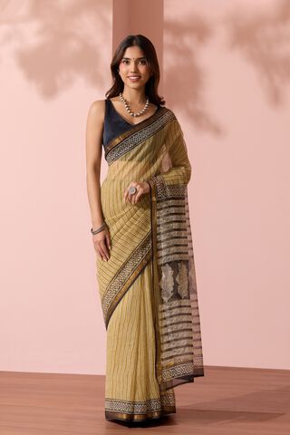 Yellow Rajasthan Bagru Block Printed Pure Cotton Kota Saree thumbnail image number null