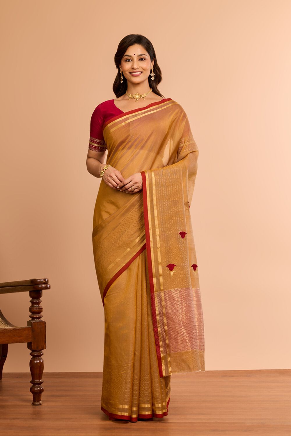 Brown Eknaliya Pure Silk Cotton Chanderi Saree image number null