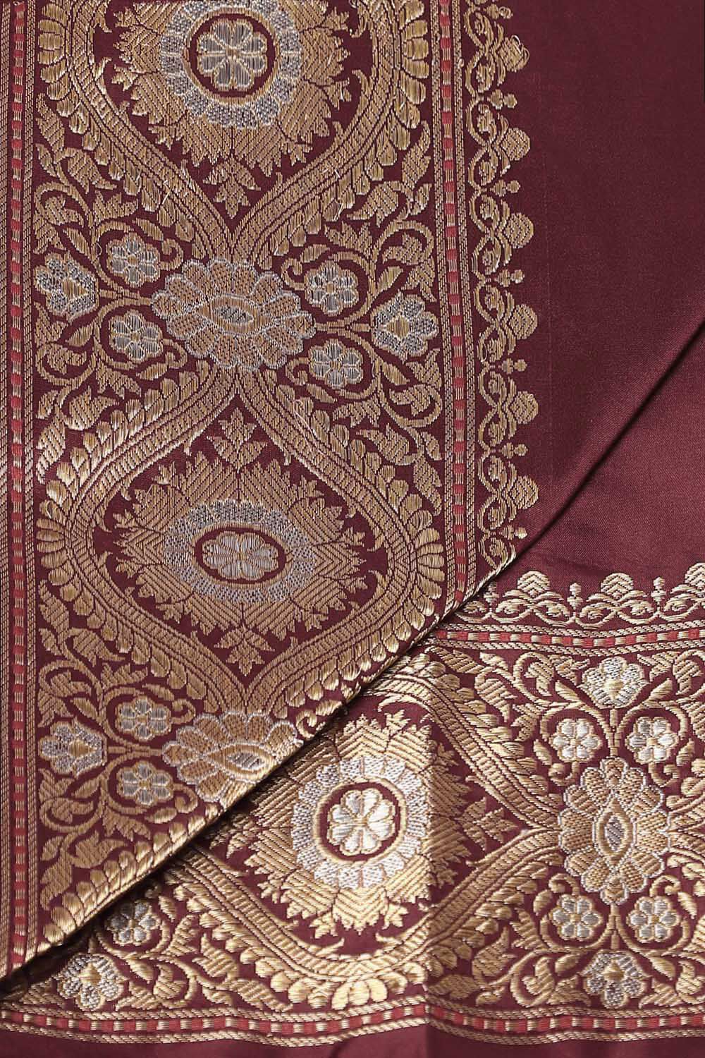 Dark Red Pure Silk Banarasi Saree image number null