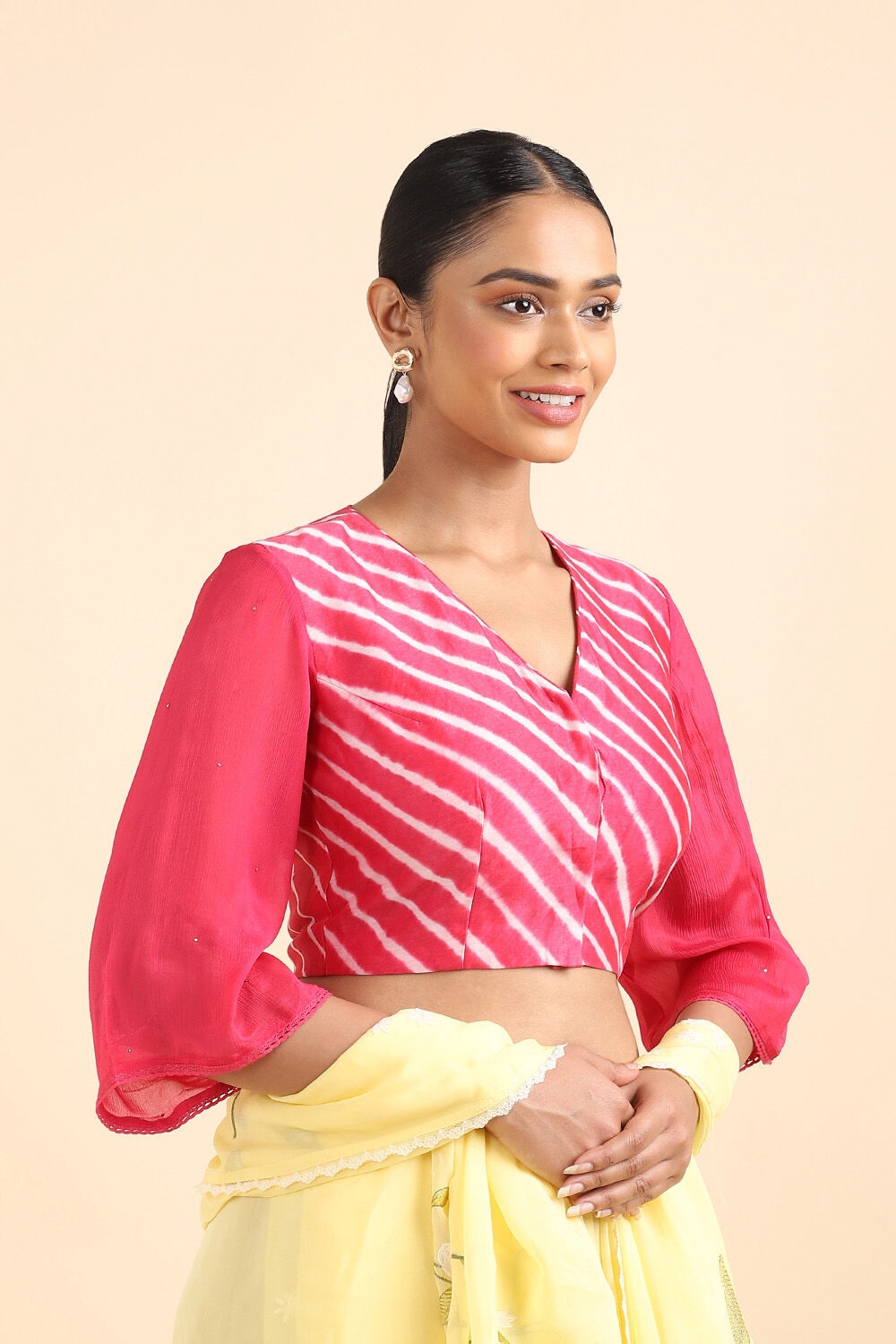 Pink Tie and Dye Leheriya Silk Cotton Blouse image number null