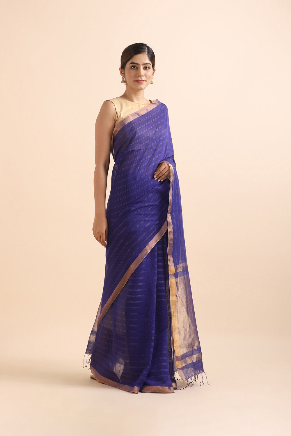 Blue Pure Silk Cotton Bengal Saree image number null