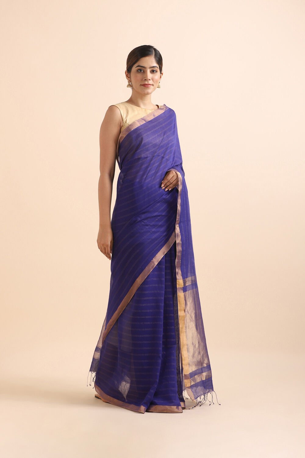 Blue Pure Silk Cotton Bengal Saree image number null