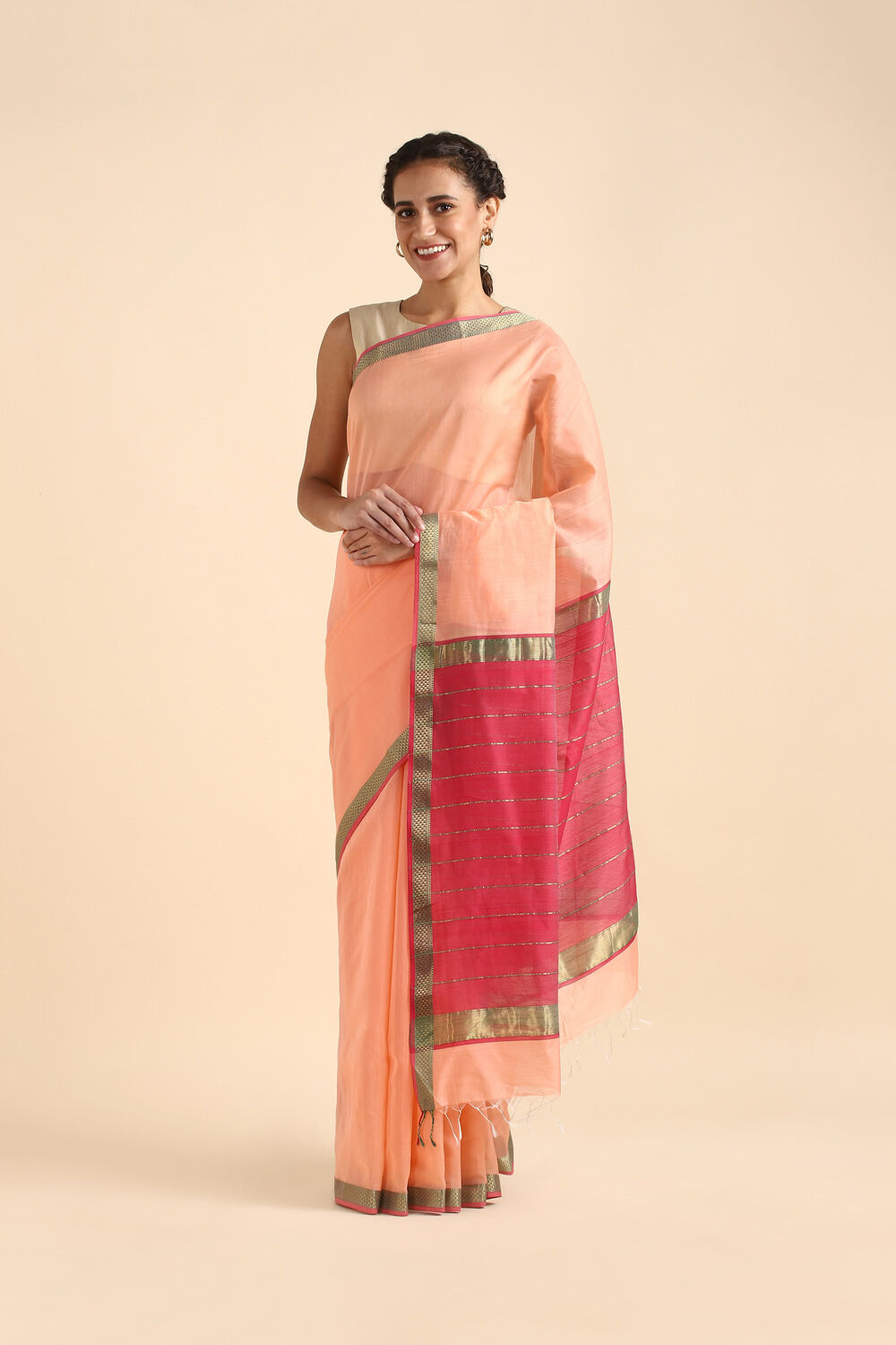 Light Pink Pure Silk Cotton Maheswari Saree image number null