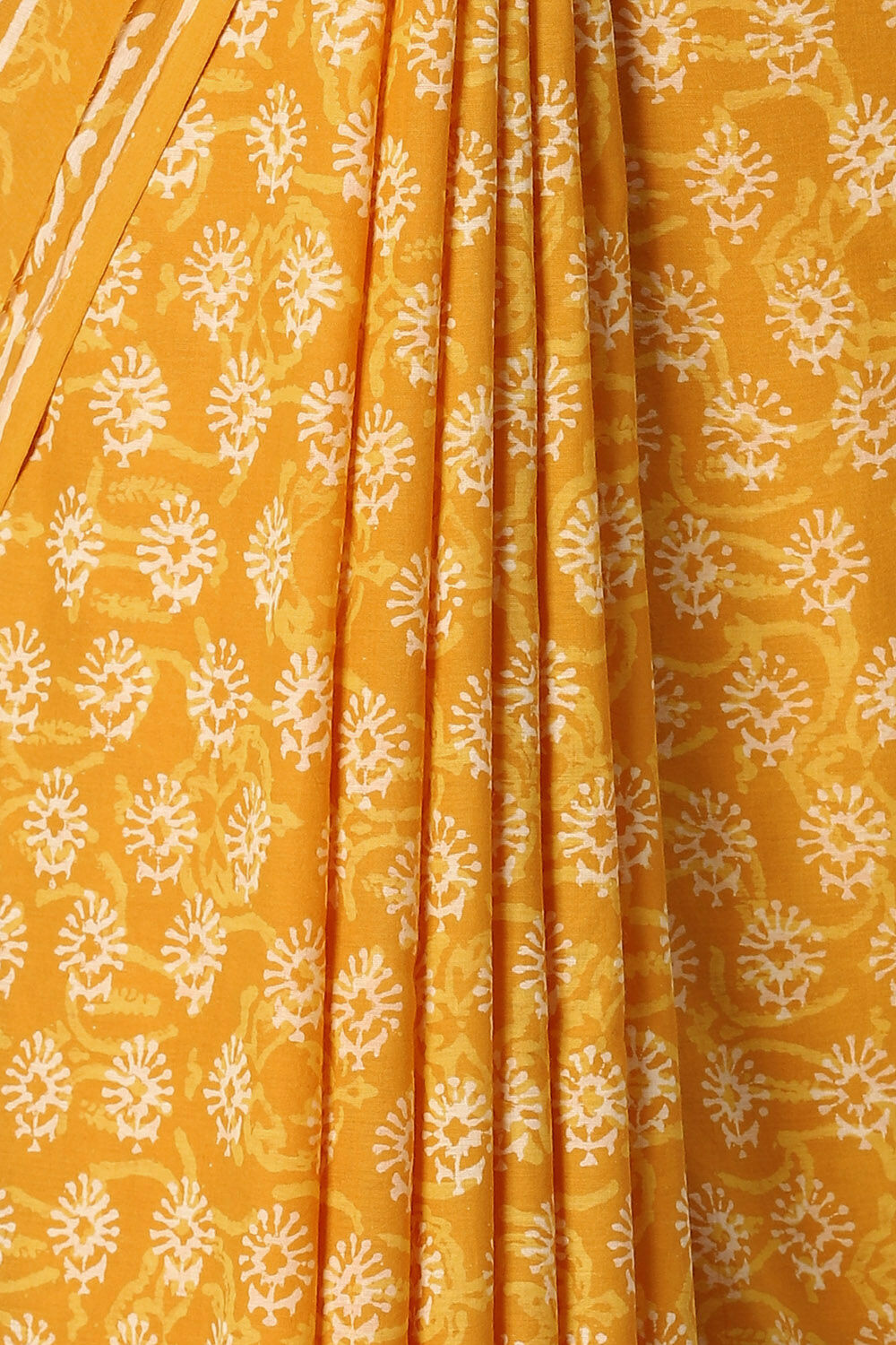 Yellow Pure Cotton Hand Printed Saree image number null