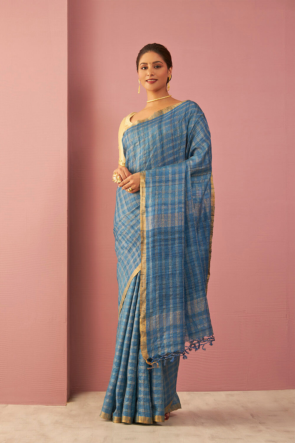 Blue Pure Tussar Silk Embroidered Saree image number null