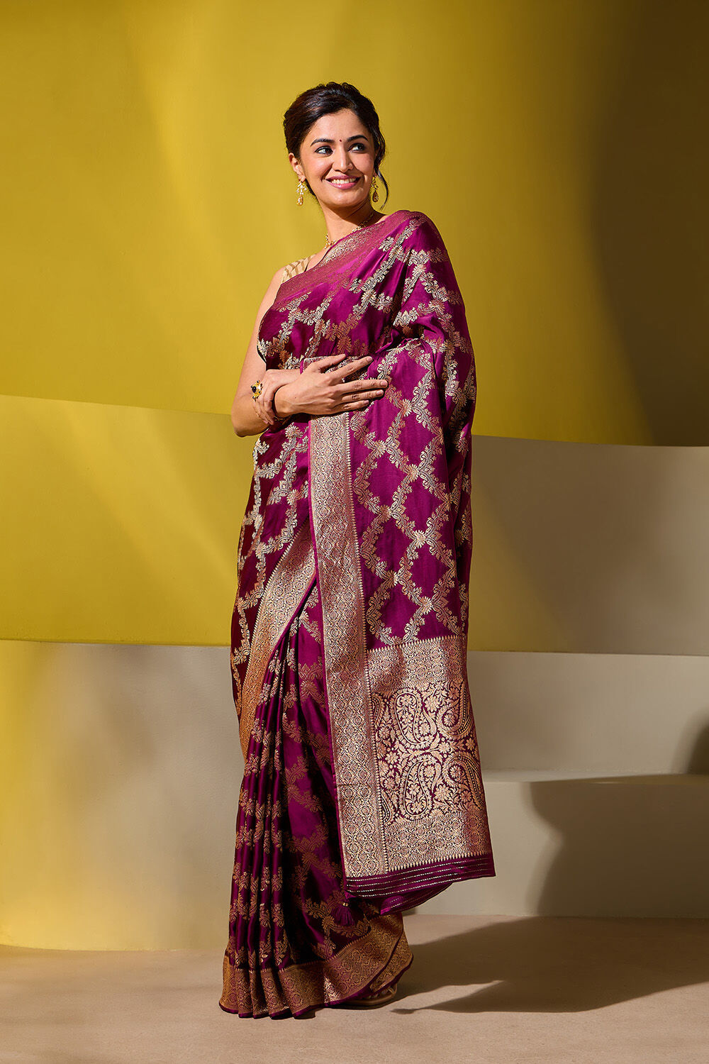 Purple Woven Viscose Saree image number null