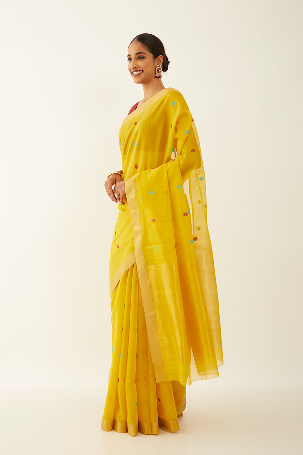 Yellow Pure Silk Cotton Chanderi Saree image number null