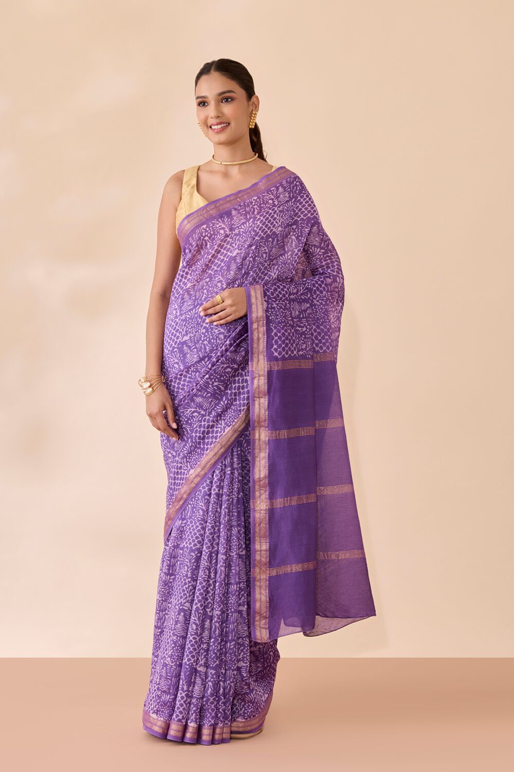 Violet Ujjain Pure Silk Cotton Batik Saree image number null