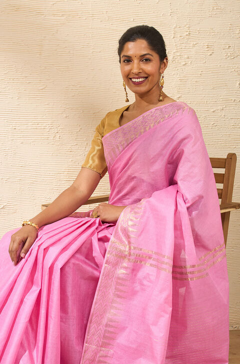 Pink Bhagalpur Woven Pure Tussar Silk Saree