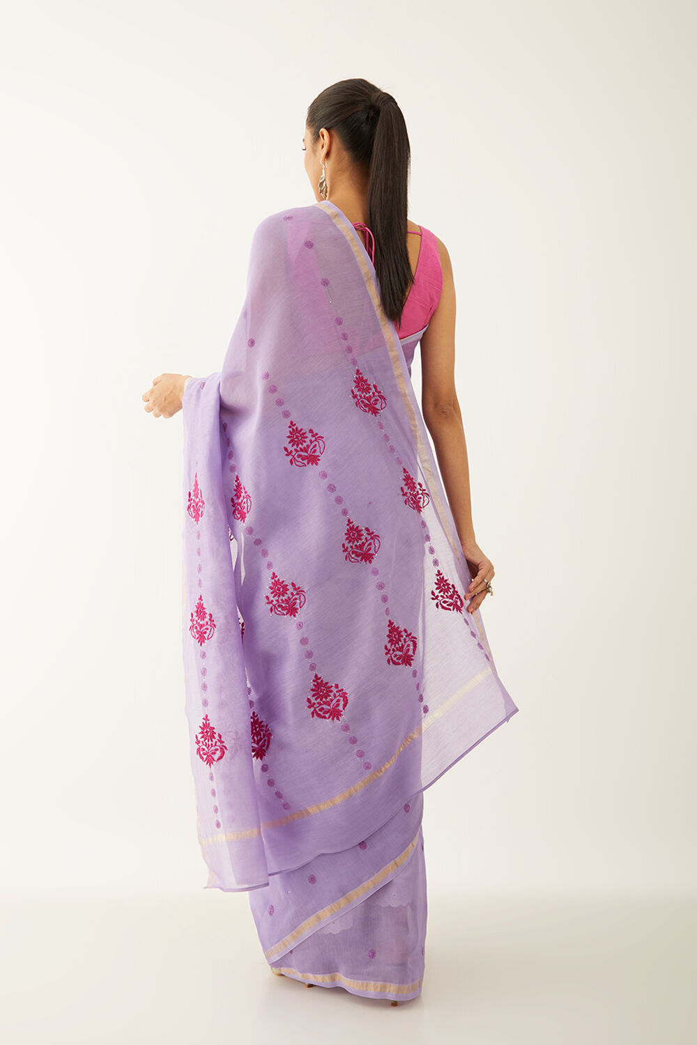 Violet Pure Silk Cotton Chikankari Embroidery Saree image number null