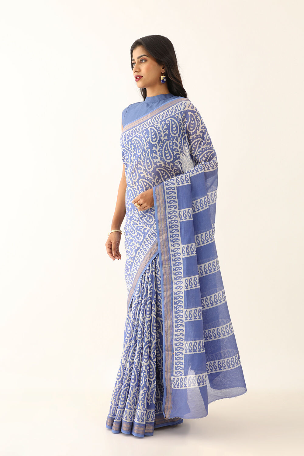 Light Blue Pure Silk Cotton Batik Saree image number null