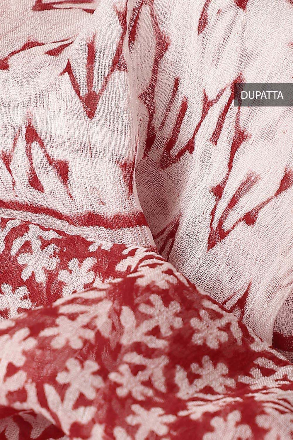 Red Cotton Sanganeri Printed Unstitched Suit Set image number null