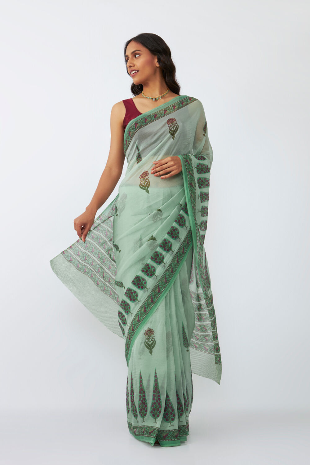 Light Green Viscose Organza Printed Saree image number null
