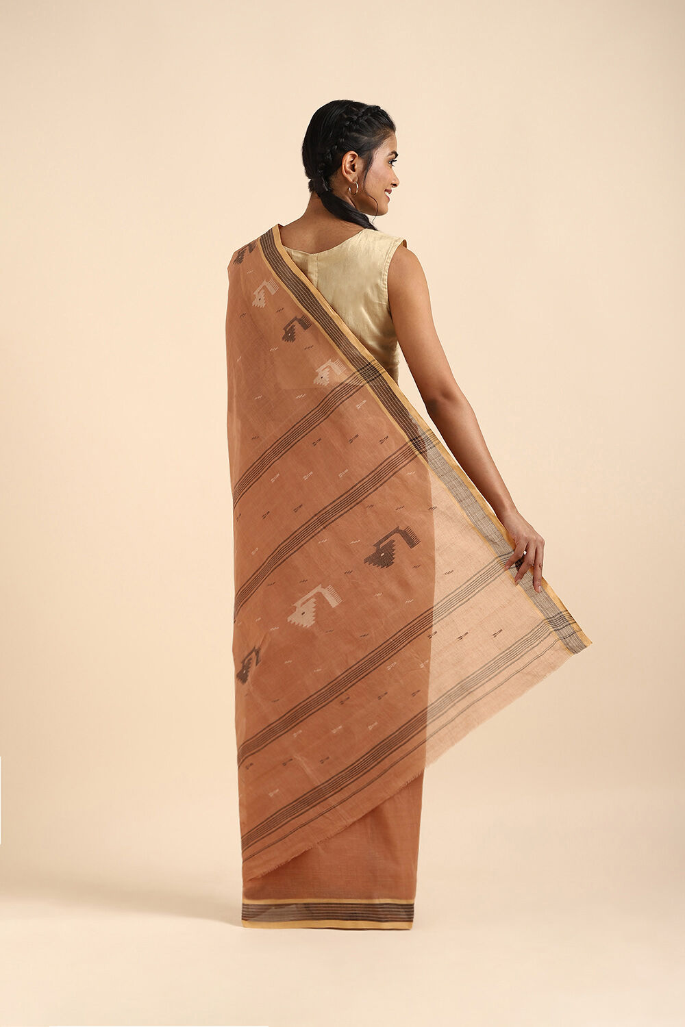 Brown Pure Cotton Bengal Saree image number null
