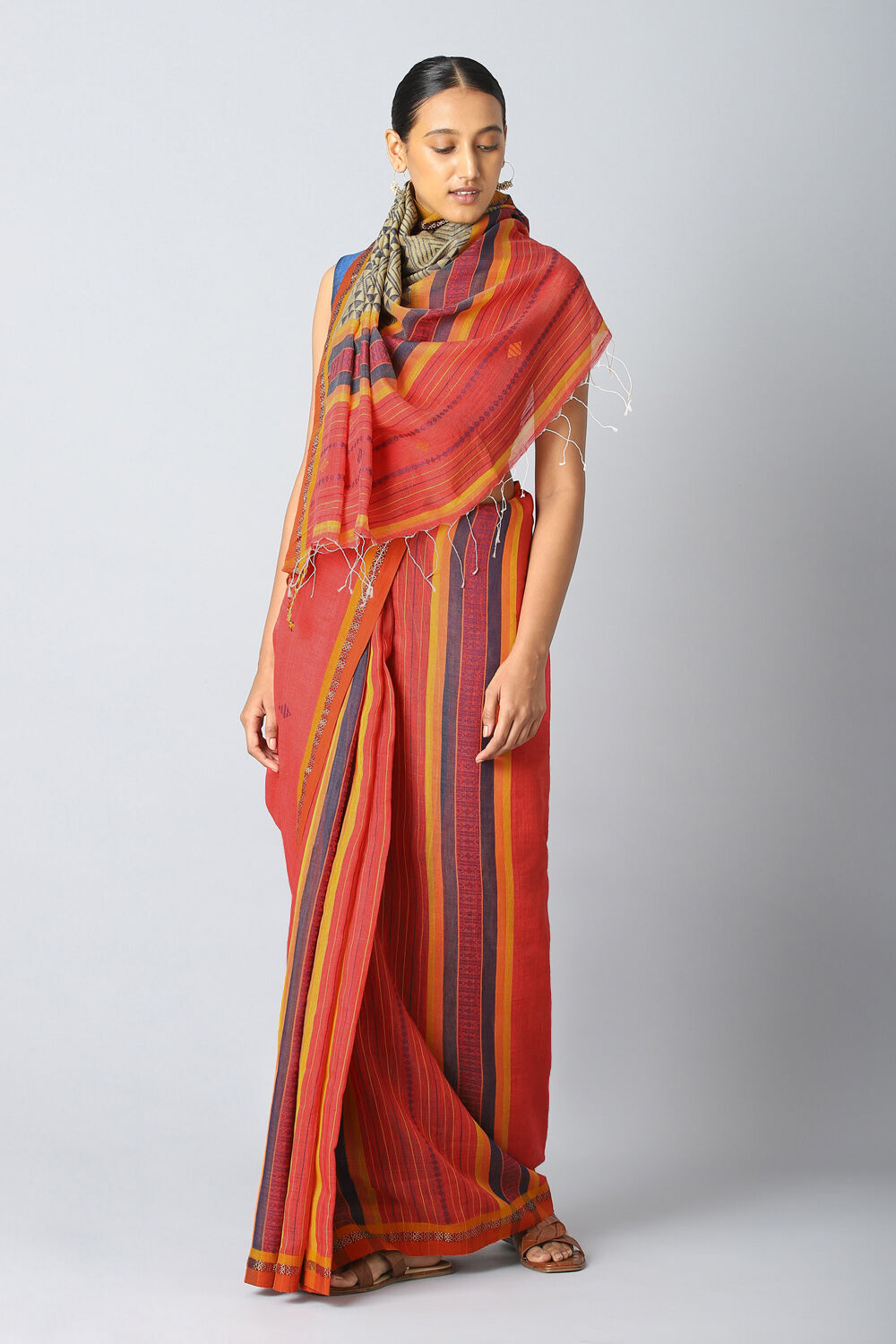 Light Red Pure Silk Cotton Bengal Saree image number null