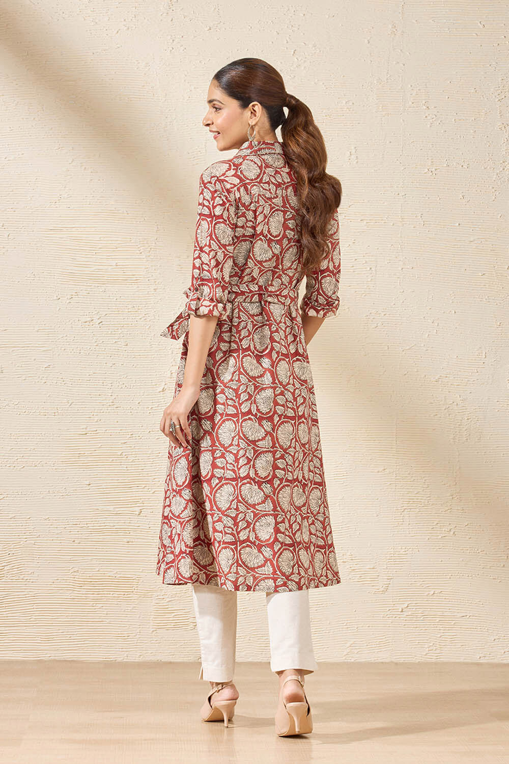 Red Pure Cotton Printed Sanganeri Kurta image number null