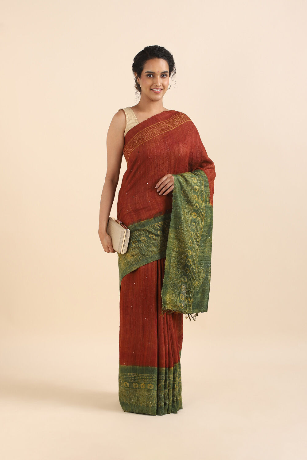 Red Pure Tussar Vanya Ajrakh Printed Saree image number null