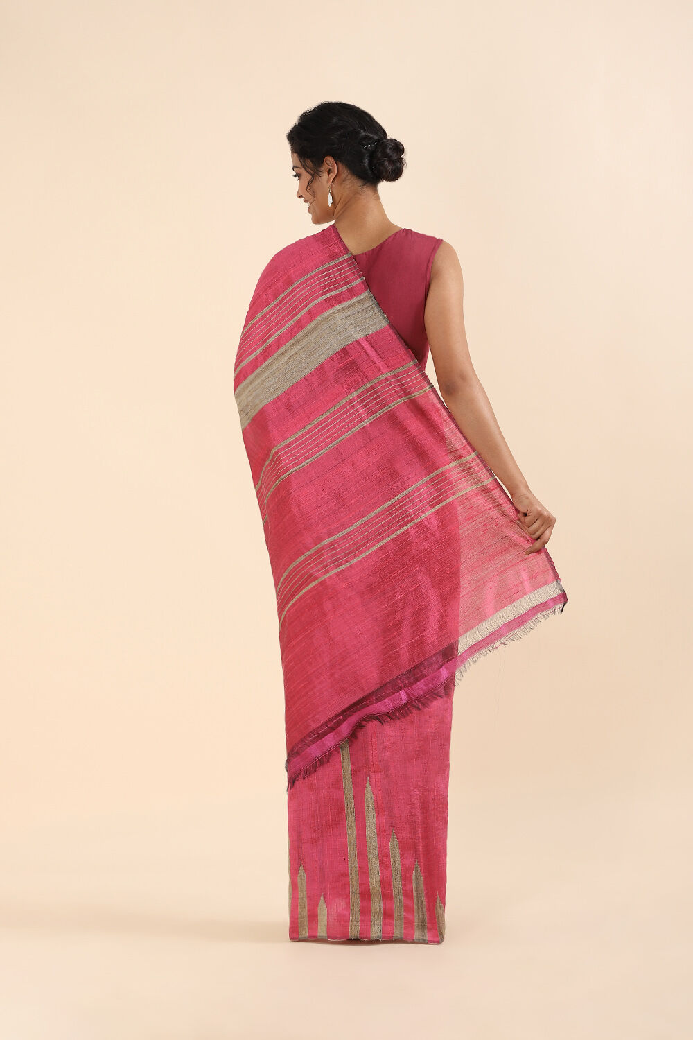 Dark Pink Pure Silk Woven Saree image number null
