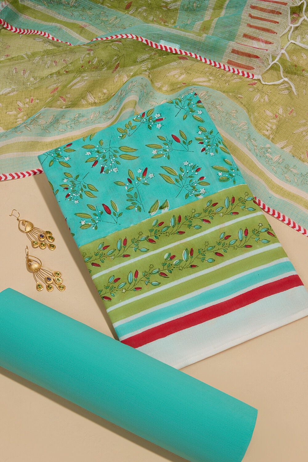 Blue Pure Cotton Printed Sanganeri Unstitched Suit Set image number null
