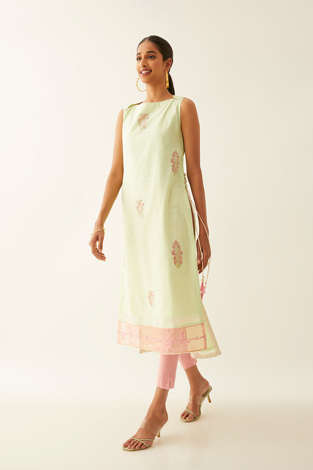 Light Green Viscose Block Printed Kurta image number null