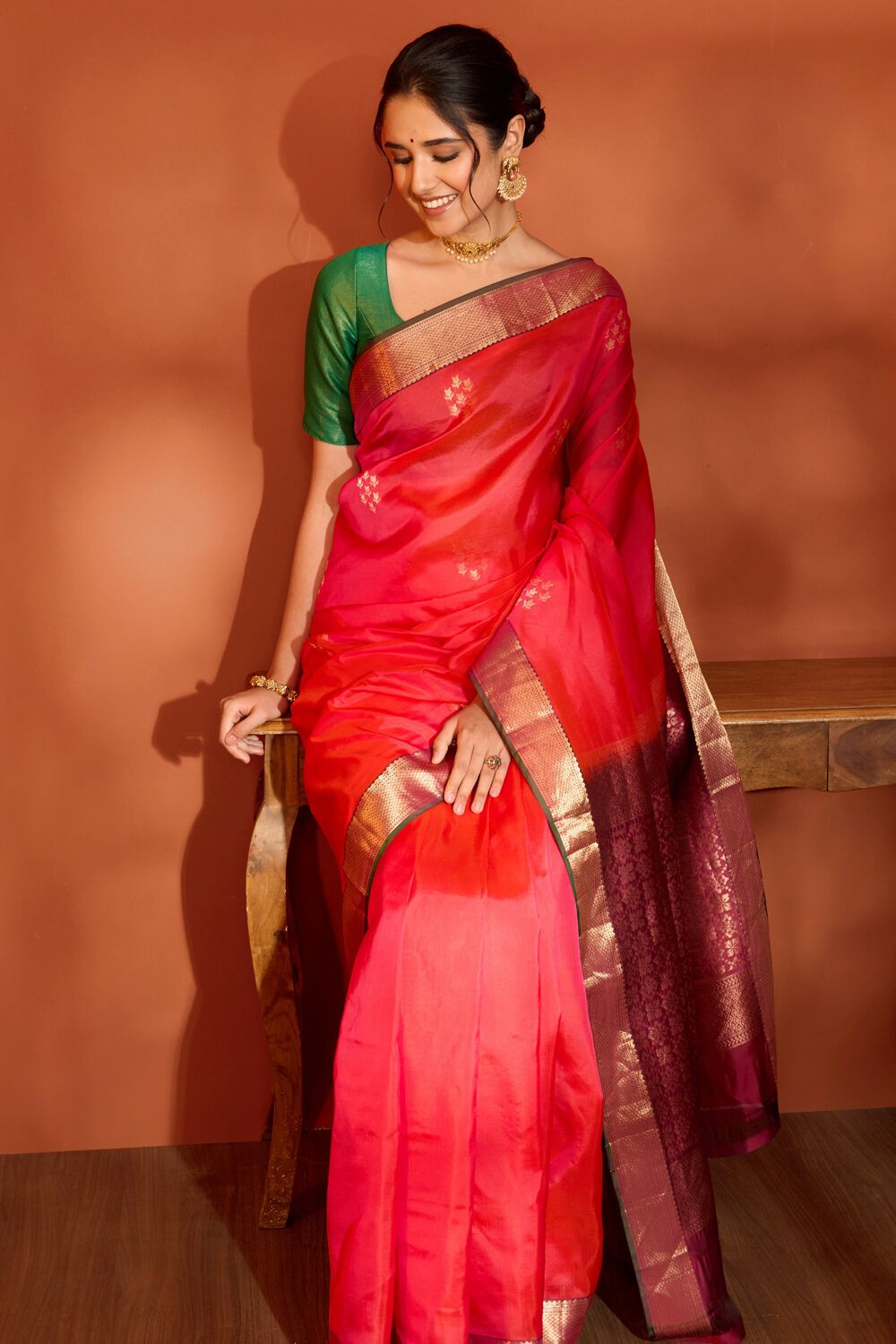 Red Woven Apsara Silk Viscose Saree image number null