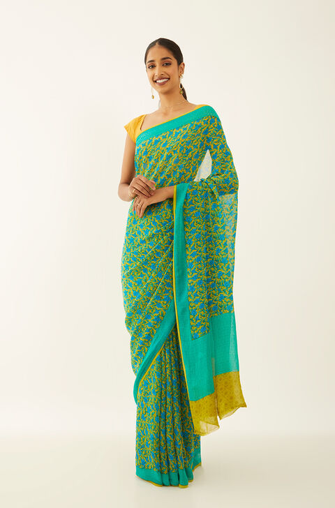 Light Green Viscose Georgette Printed Saree