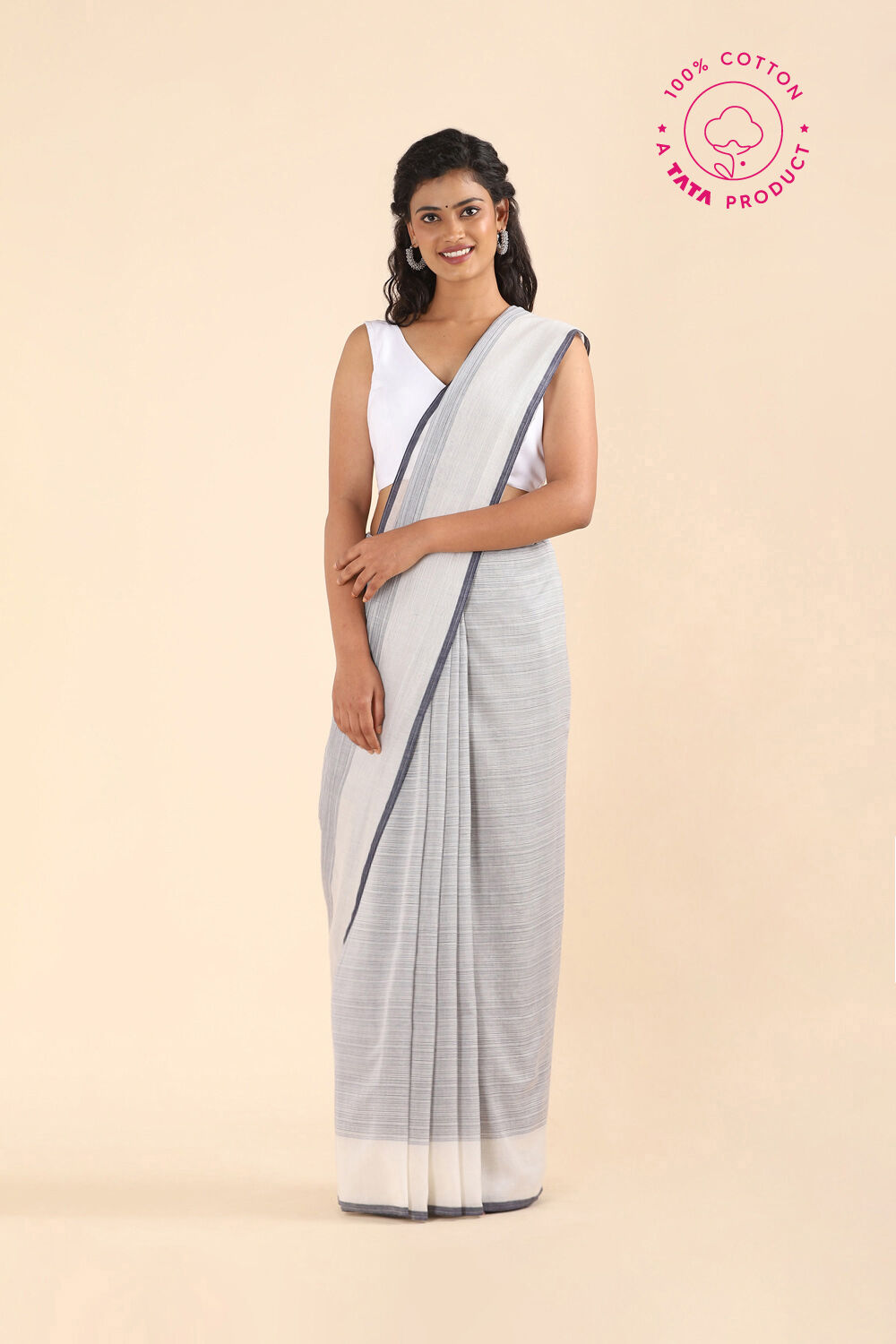 Grey Pure Cotton Bengal Saree image number null